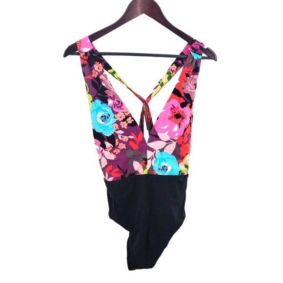 SKINNY DIPPERS One-Piece Lady Godiva Plunging V-neck Flower Shop Swimwear - Picture 2 of 12